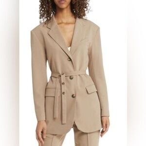 TOPSHOP Long Belted Oversized Blazer Jacket Size 6 Small Tan Adjustable Belt NWT